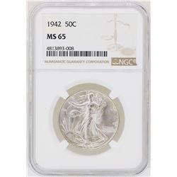 1942 Walking Liberty Half Dollar Coin NGC MS65