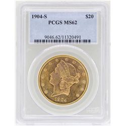 1904-S $20 Liberty Head Double Eagle Gold Coin PCGS MS62