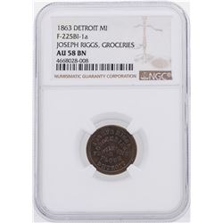 1863 Detroit, MI Joseph Riggs Groceries Civil War Token NGC AU58BN