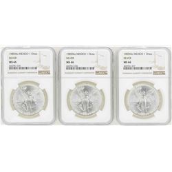 Lot of (3) 1985Mo 1 Onza Silver Libertad Coins NGC MS66