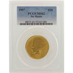 1907 No Motto $10 Indian Head Eagle Gold Coin PCGS MS62