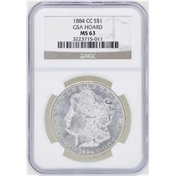 1884-CC $1 Morgan Silver Dollar Coin NGC MS63 GSA Hoard