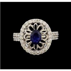 14KT White Gold 1.08 ctw Blue Sapphire and Diamond Ring