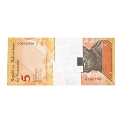 Pack of (100) Consecutive Venezuela 5 Bolivares Uncirculated Notes