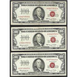 Lot of (3) 1966 $100 Legal Tender Notes