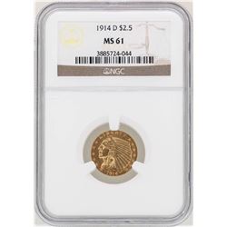 1914-D $2 1/2 Indian Head Quarter Eagle Gold Coin NGC MS61
