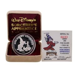 1987 Disney Mickey Mouse Sorcerer's Apprentice 1 oz .999 Fine Silver Round w/Box