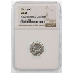 1943 Mercury Dime Coin NGC MS64