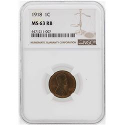 1918 Lincoln Wheat Penny Coin NGC MS63RB