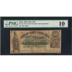1866 25 Cent The Great Salt Lake City Corporation Obsolete Note PMG Very Good 10