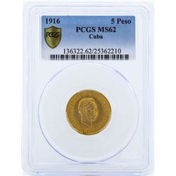 1916 Cuba 5 Pesos Gold Coin PCGS MS62