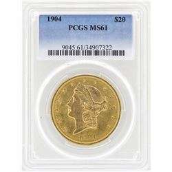1904 $20 Liberty Head Double Eagle Gold Coin PCGS MS61