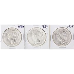 Lot of (3) 1924 $1 Peace Silver Dollar Coins