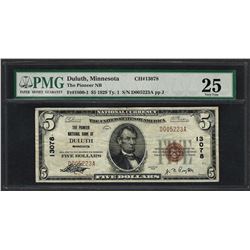 1929 $5 National Currency Note Duluth, Minnesota CH# 13078 PMG Very Fine 25