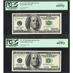 Lot of (2) Consecutive 2001 $100 Federal Reserve STAR Notes PCGS Gem New 66PPQ