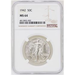 1942 Walking Liberty Half Dollar Coin NGC MS64