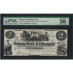 1862 $2 Exchange Bank of A.J. Perrin & Co. Obsolete Note PMG About Uncirculated