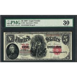 1907 $5 Woodchopper Legal Tender Note Fr.91 PMG Very Fine 30