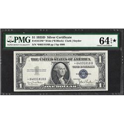 1935D $1 Silver Certificate STAR Note Fr.1613W* PMG Choice Uncirculated 64EPQ