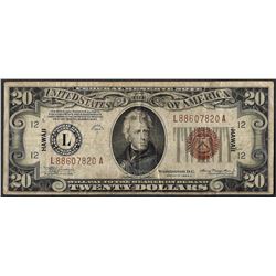 1934A $20 Federal Reserve WWII Emergency Hawaii Note