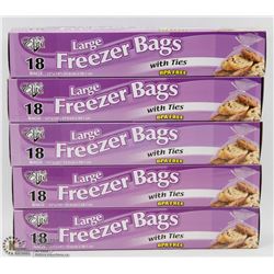 5 BOXES OF LARGE FREEZER BAGS