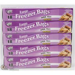 5 BOXES OF LARGE FREEZER BAGS