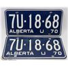 Image 1 : SET OF 2 MATCHING 1970 ALBERTA  LICENSE PLATES