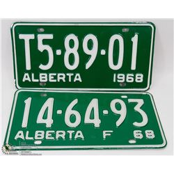 SET OF 2 - 1968 ALBERTA  LICENSE PLATES