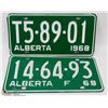 Image 1 : SET OF 2 - 1968 ALBERTA  LICENSE PLATES