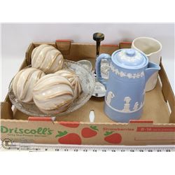 FLAT WITH WEDGEWOOD STYLE PITCHER & MORE