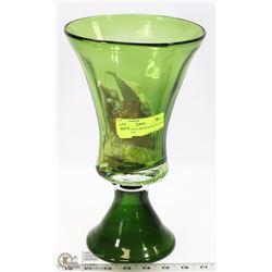 TALL VINTAGE GREEN VASE FILLED WITH SHELLS