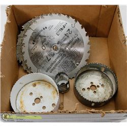BOX WITH 3 HOLE SAWS & 4 CIRCULAR SAW BLADES