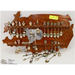 36 SPOON COLLECTION WITH WOOD CANADIAN MAP
