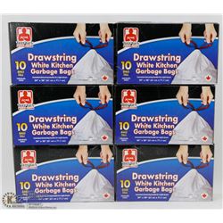 6 BOXES OF WHITE KITCHEN GARBAGE BAGS