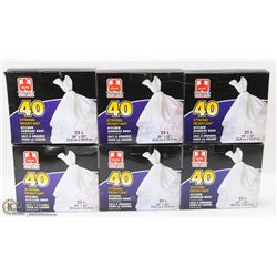 LOT OF 6 BOXES OF KITCHEN GARBAGE BAGS (20"X22")