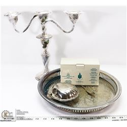 ESTATE BOX OF SILVERPLATE ITEMS AND PARTYLITE