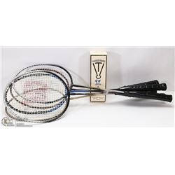 FIVE BADMINTON RACQUETS.