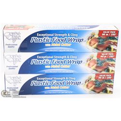 3 ROLLS OF PLASTIC FOOD WRAP 90M (295')