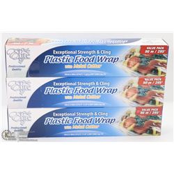 3 ROLLS OF PLASTIC FOOD WRAP 90M (295')