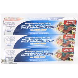 3 ROLLS OF PLASTIC FOOD WRAP 90M (295')