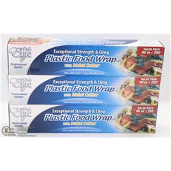 3 ROLLS OF PLASTIC FOOD WRAP 90M (295')