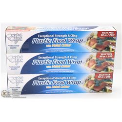 3 ROLLS OF PLASTIC FOOD WRAP 90M (295')