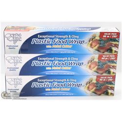 3 ROLLS OF PLASTIC FOOD WRAP 90M (295')
