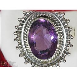 9) STERLING SILVER LARGE AMETHYST RING SIZE 8.25