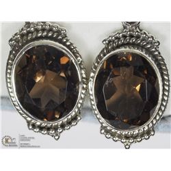12) STERLING SILVER SMOKEY QUARTZ EARRINGS