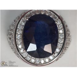 23) STERLING SILVER LARGE ENHANCED SAPPHIRE RING