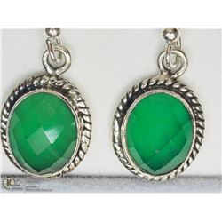24) STERLING SILVER GREEN AGATE EARRINGS