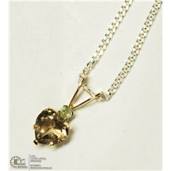 32) 14KT GOLD SMOKEY QUARTZ PENDANT W/STERLING