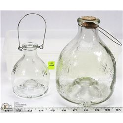 TWO HANGING HEAVY GLASS WASP TRAPS.