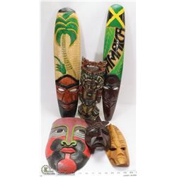 LOT OF 6 WOODEN INDIGENOUS ART PIECES.